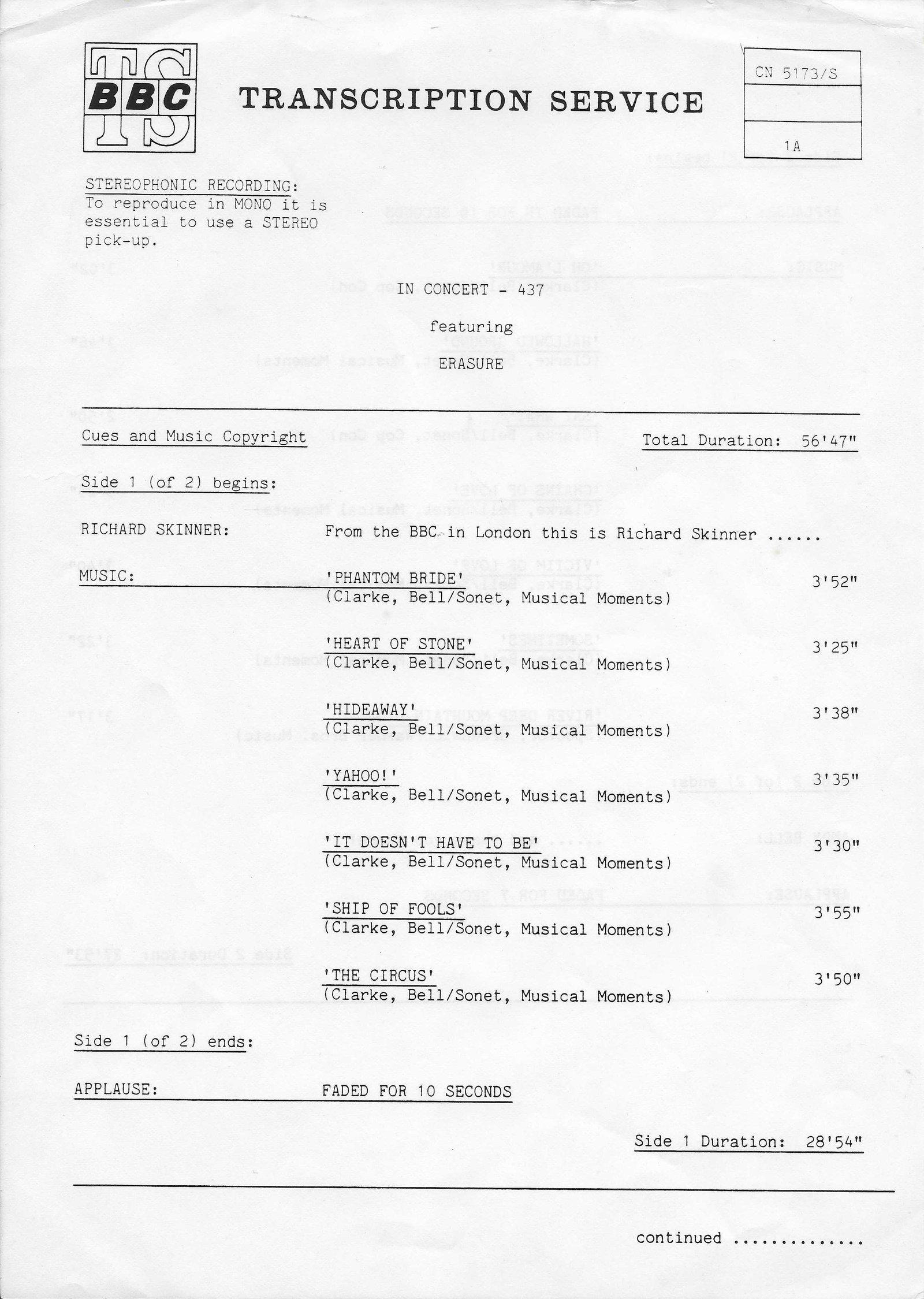 Inserts from CN 5173 S